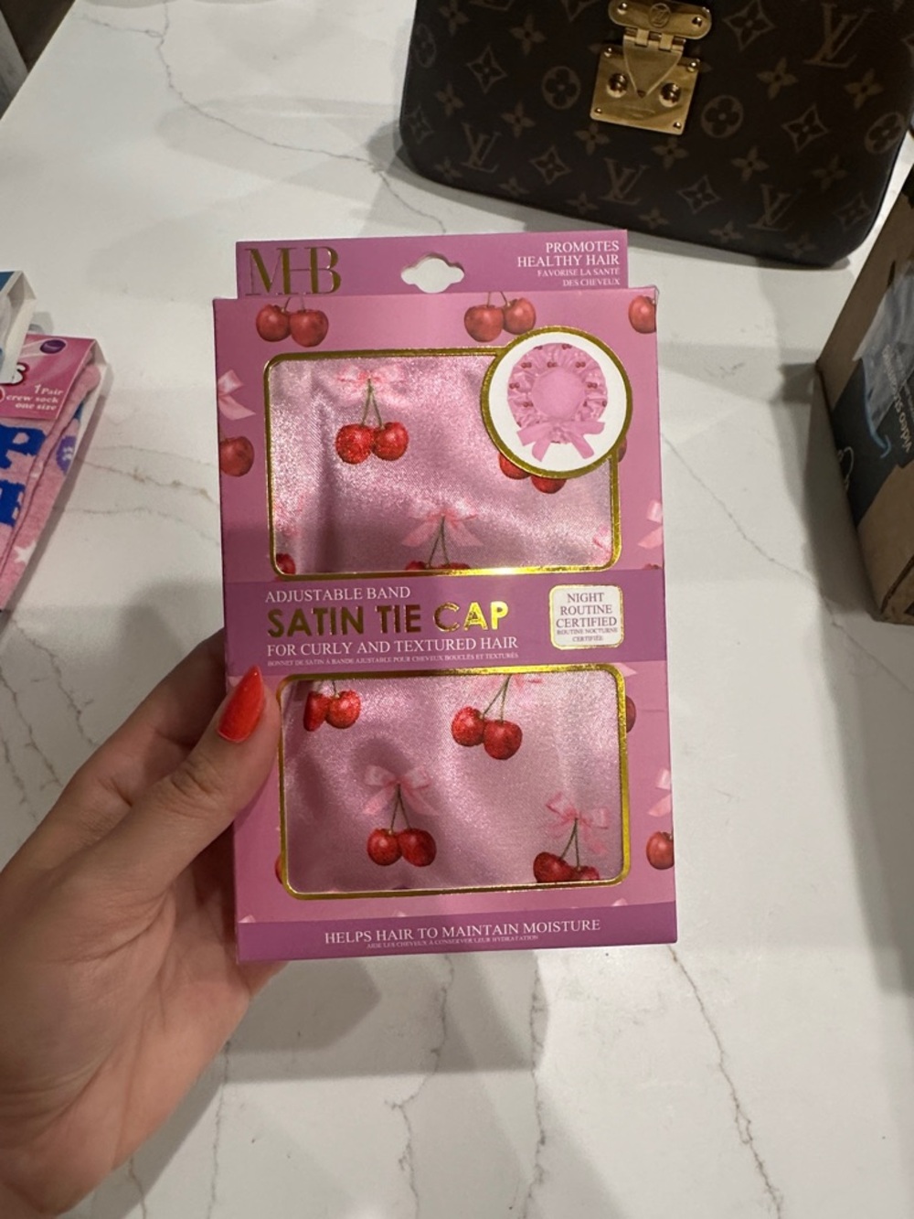 MB Satin Tie Cap - Pink Cherry Print